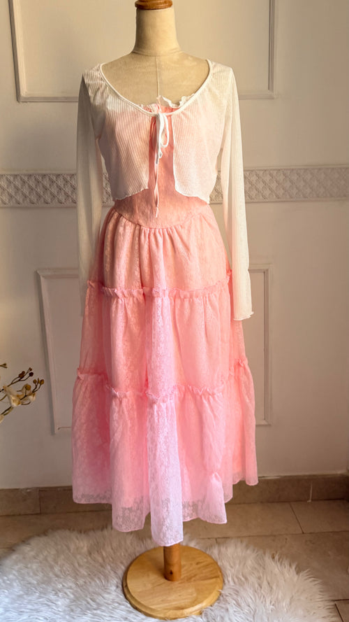Camella pink dress with cardigan